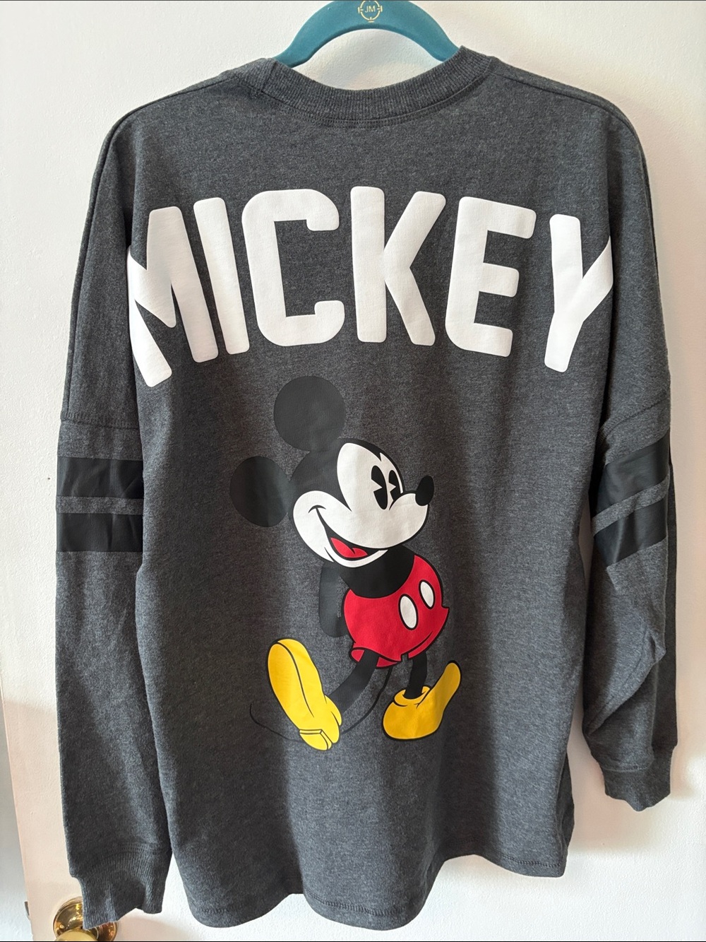 Disney Charcoal Gray Long Sleeve Tee with Black Mickey Accent